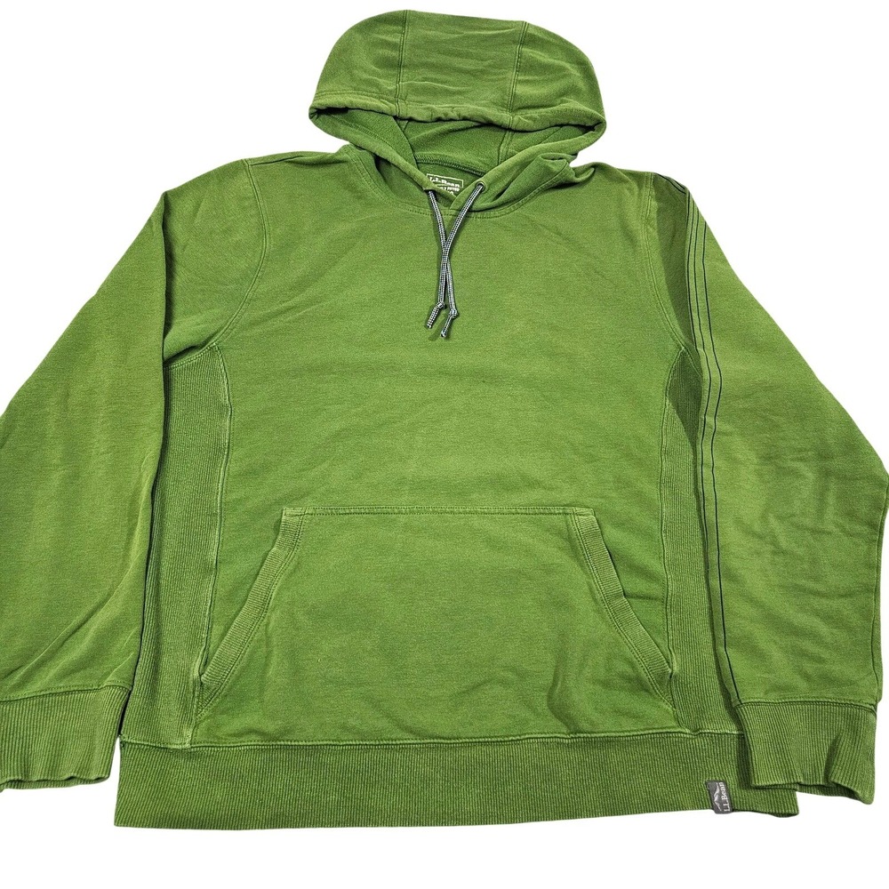 L.L. Bean Hoodie Mens Medium Green Cotton‎ Blend Fleece Pullover 508293 Outdoor